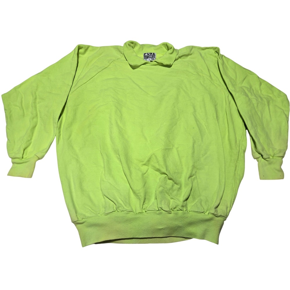 Vintage 90s Neon Lime Green Collared Sweatshirt Mens Large Oversized Made in USA